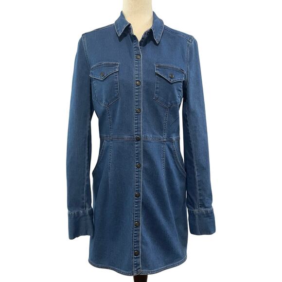 Free People Jean Dynamite Mini Dress Long Sleeve Stretch Denim Blue Women's M - Picture 4 of 16